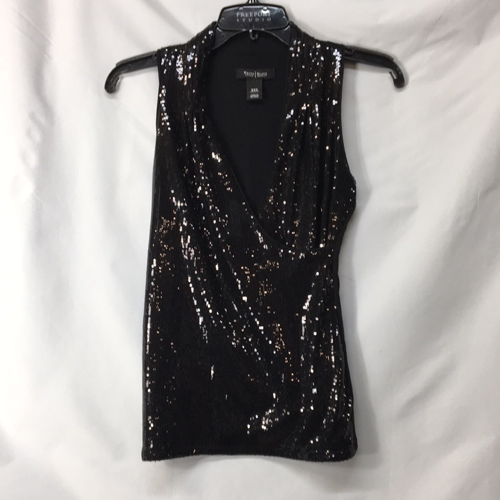 White House Black Market Women’s Black Sleeveless Sequins Top Size XXS Like-NEW